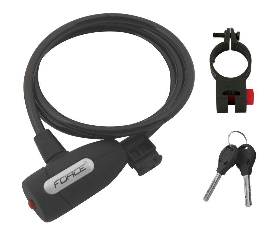 zámek F LUX spirálový s držákem 120cm/8mm, černý FORCE