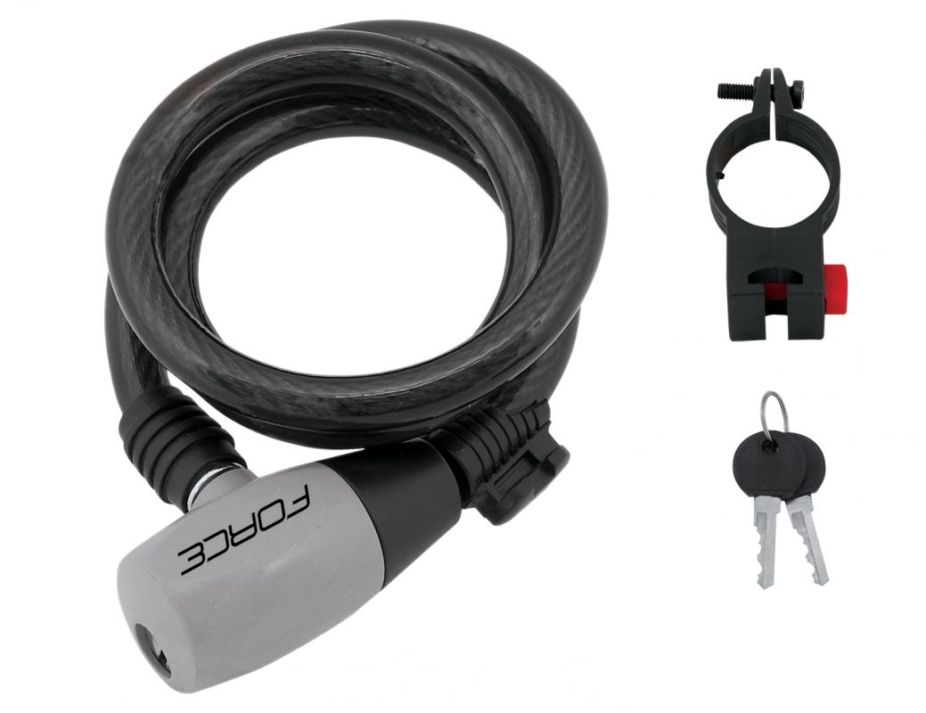 zámek F RON spirálový s držákem 185cm/8mm, černý FORCE