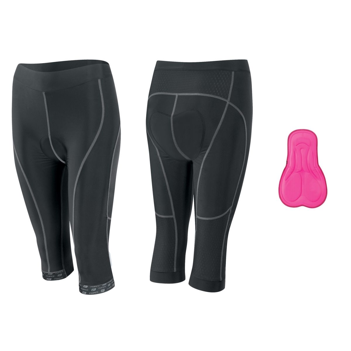 kraťasy F LADY BIKE 3/4 do pasu s vložkou,černé XS FORCE