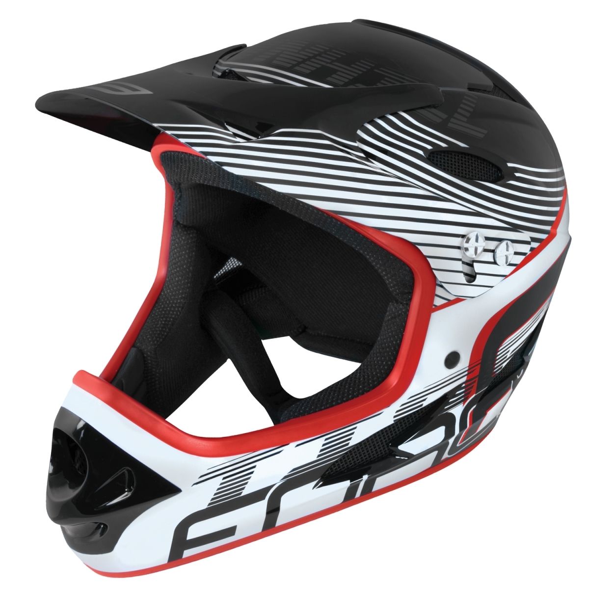 přilba FORCE TIGER downhill, črn-bílo-červ L- XL