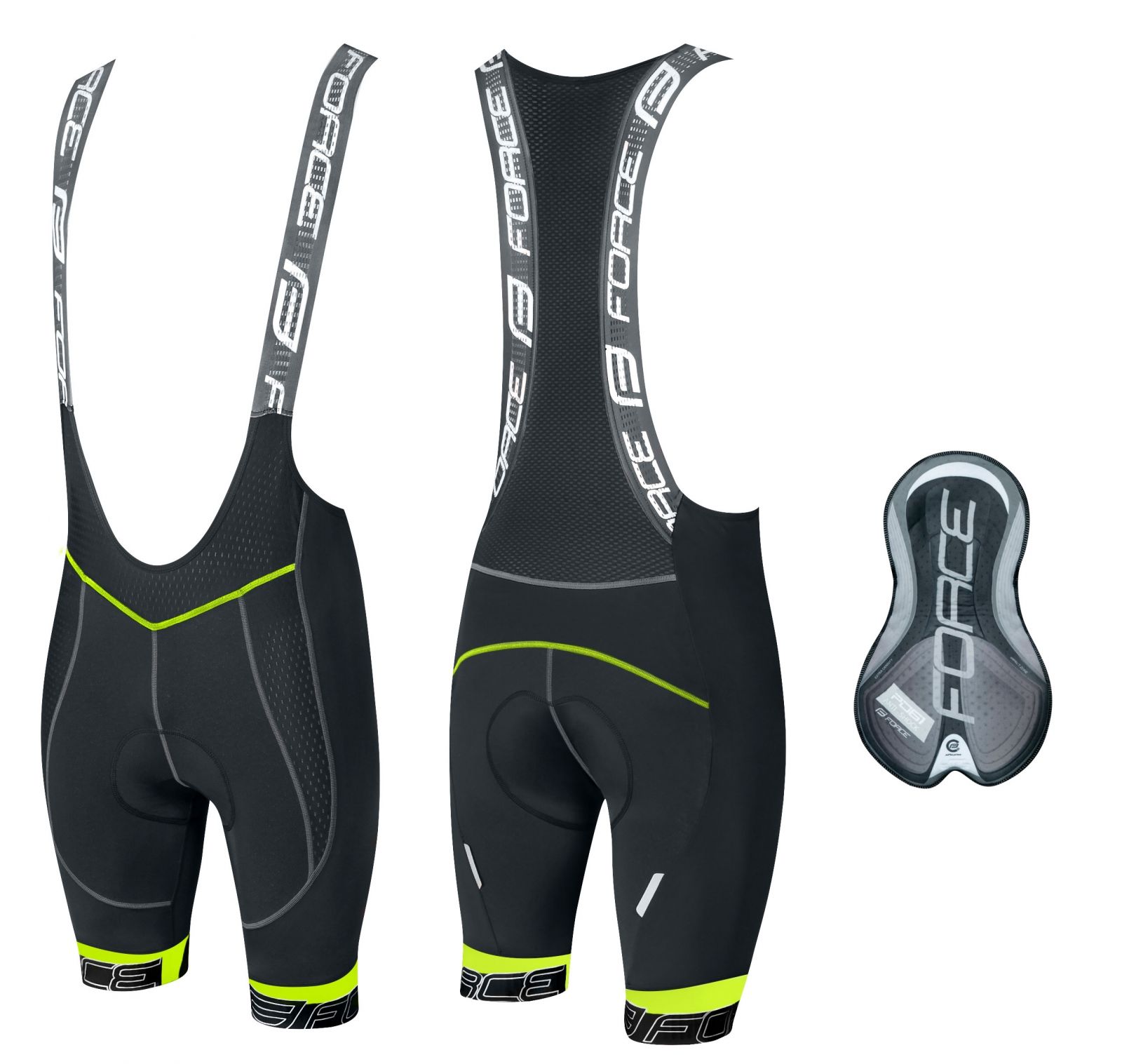 kraťasy F FAME se šráky a vložkou, černo-fluo XS FORCE