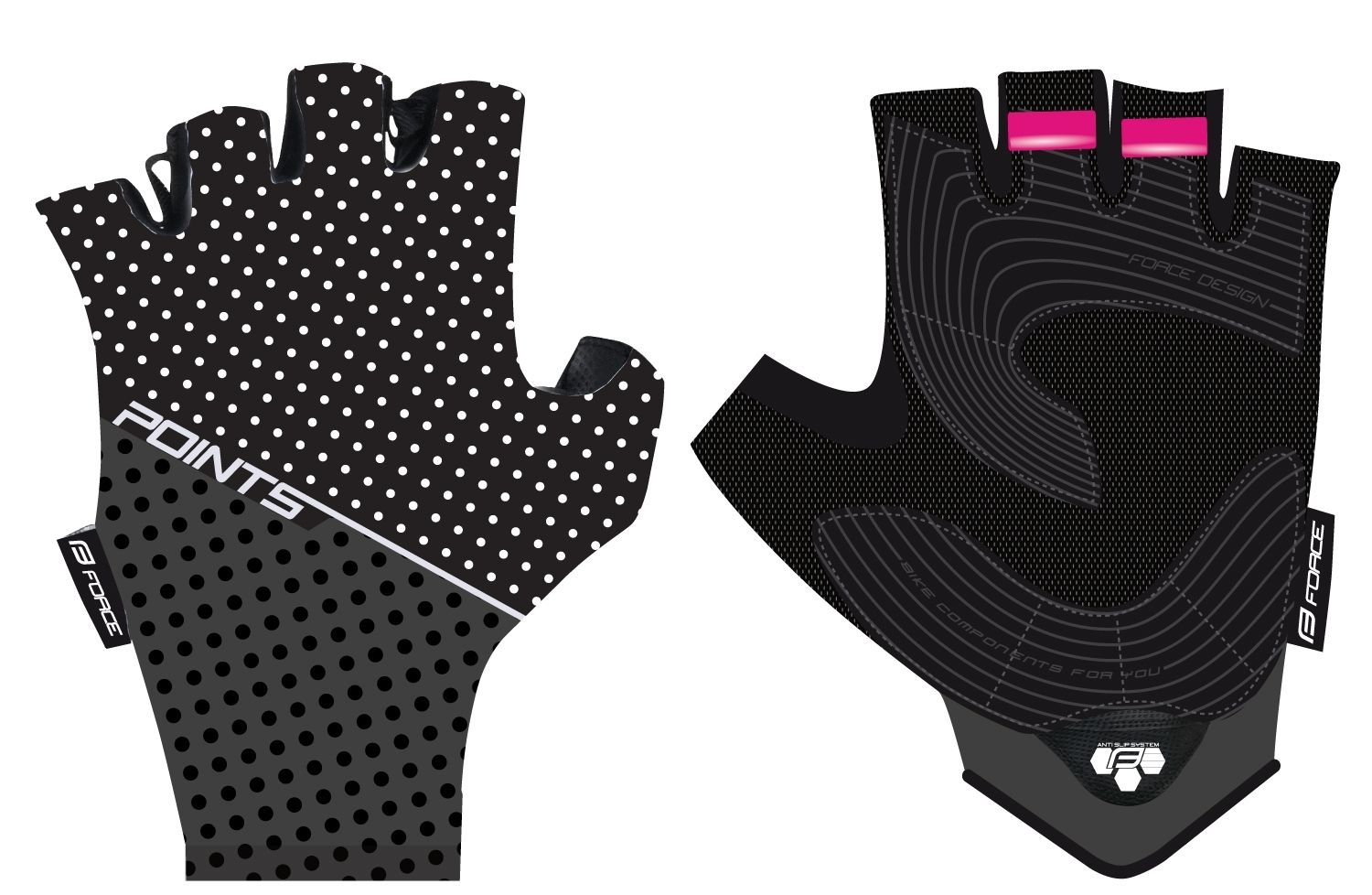 rukavice F POINTS LADY bez zapínání,černo-šedé M FORCE