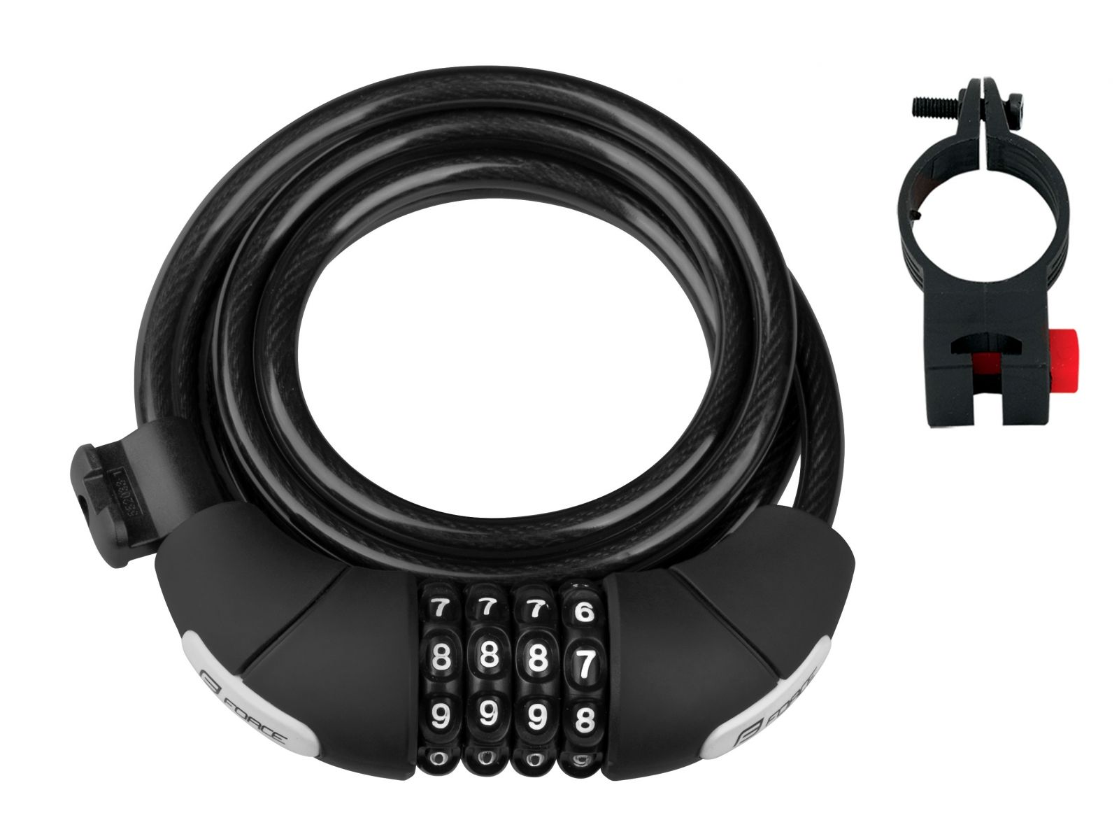zámek F LUX spirálový kódový 180cm/8mm+držák, črn. FORCE