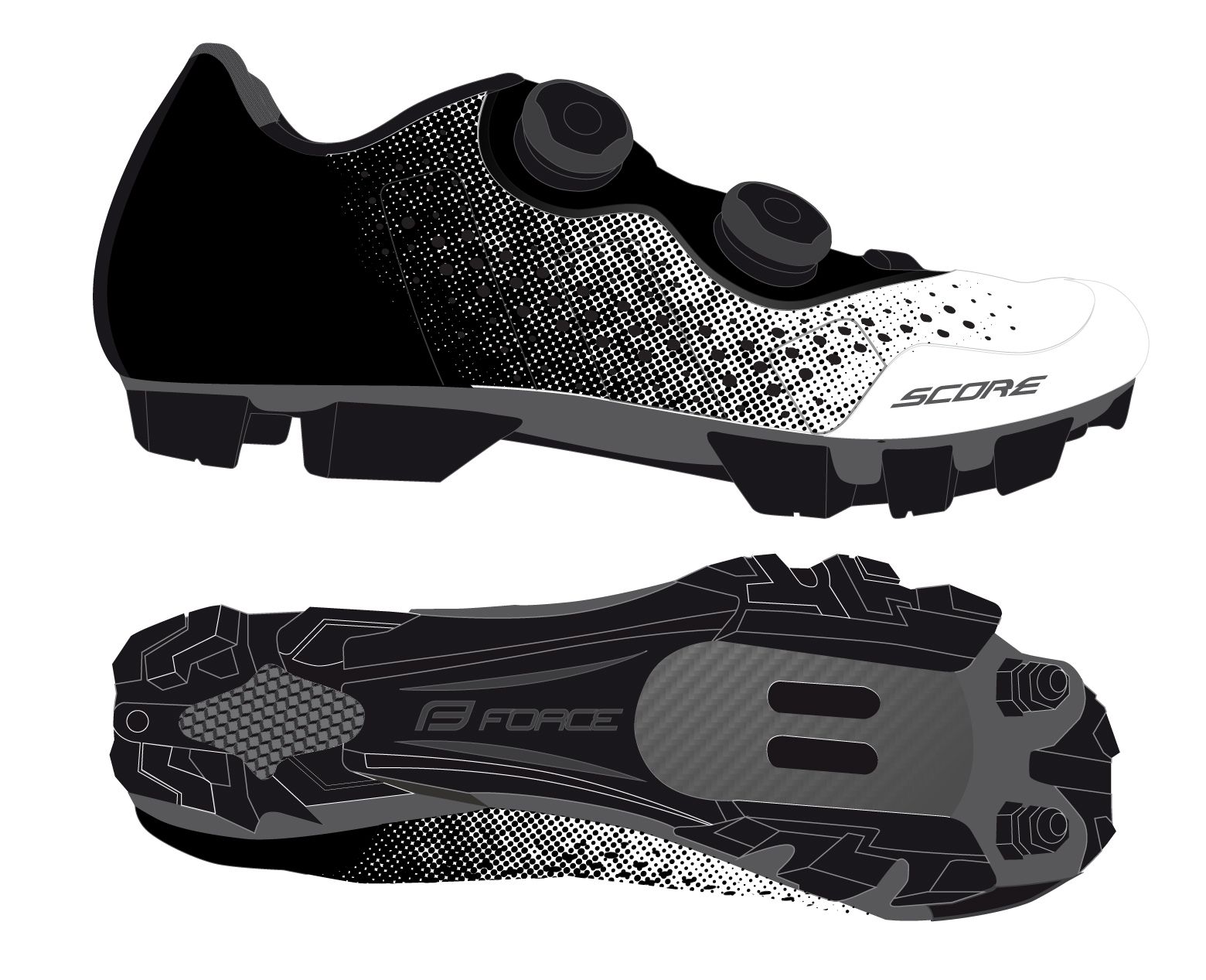 tretry FORCE MTB SCORE, bílo-černé 43