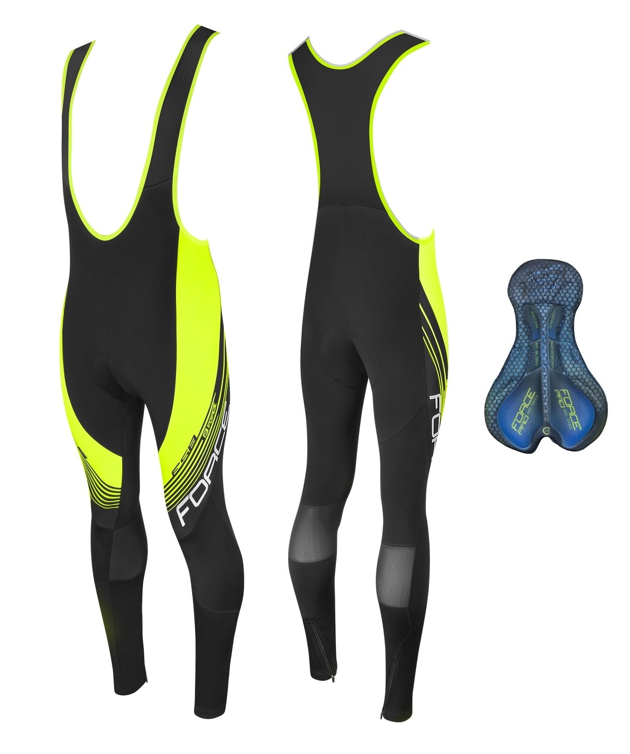 kalhoty FORCE F58 se šráky a vložkou,černo-fluo