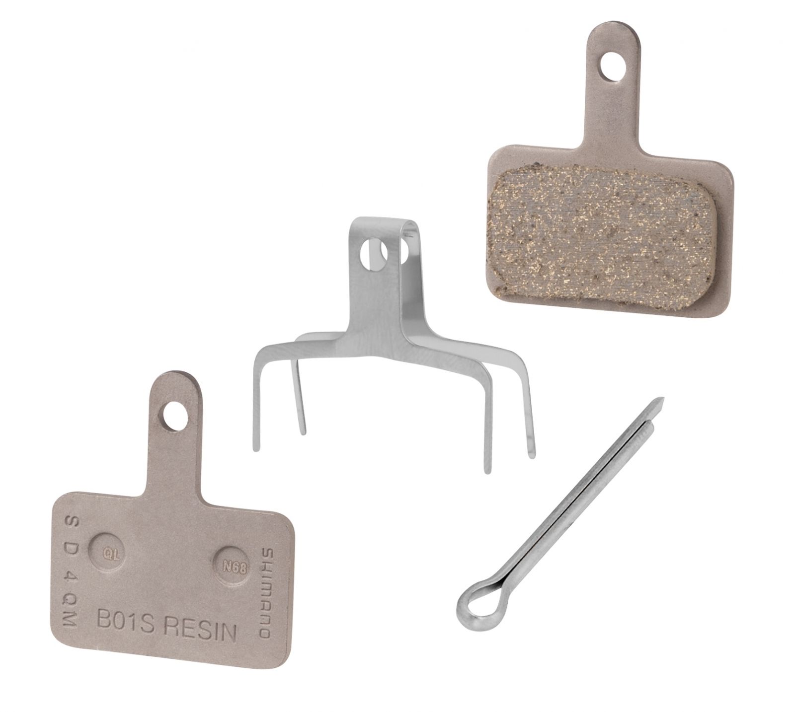 Brzdové destičky Shimano BR-MT200,BR-MT201,BR-M575, M486, M485, M447, M446, M465, M445, M4050, M3050, M395, MT500, M525,M495,M416, M415,M375,M365,M355,M315,T675, T615,TX805 volně ložené - balené v sáčku, závlačka a pružinka