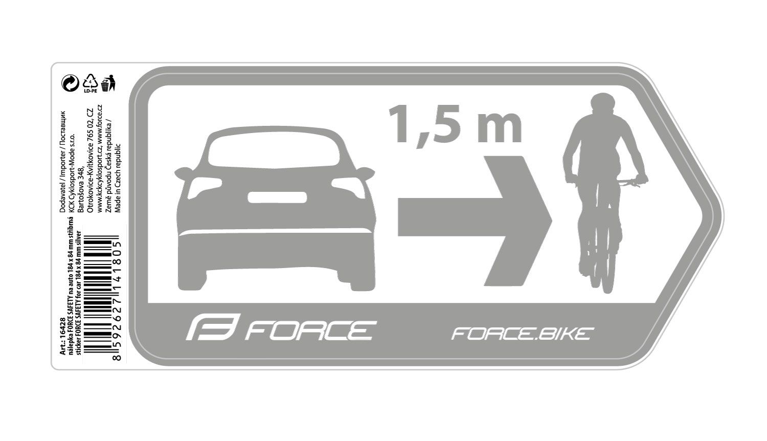 nálepka FORCE SAFETY na auto 184 x 84 mm stříbrná