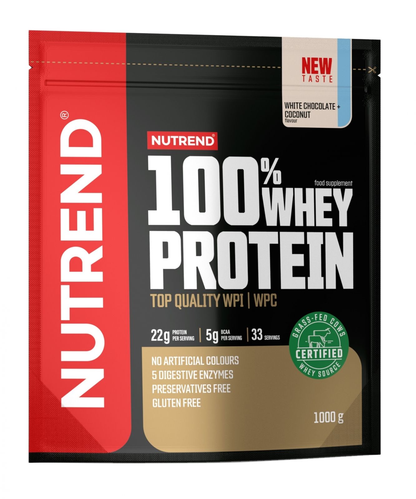 100% WHEY PROTEIN 1000g,sáček, bílá čokoláda+kokos NUTREND