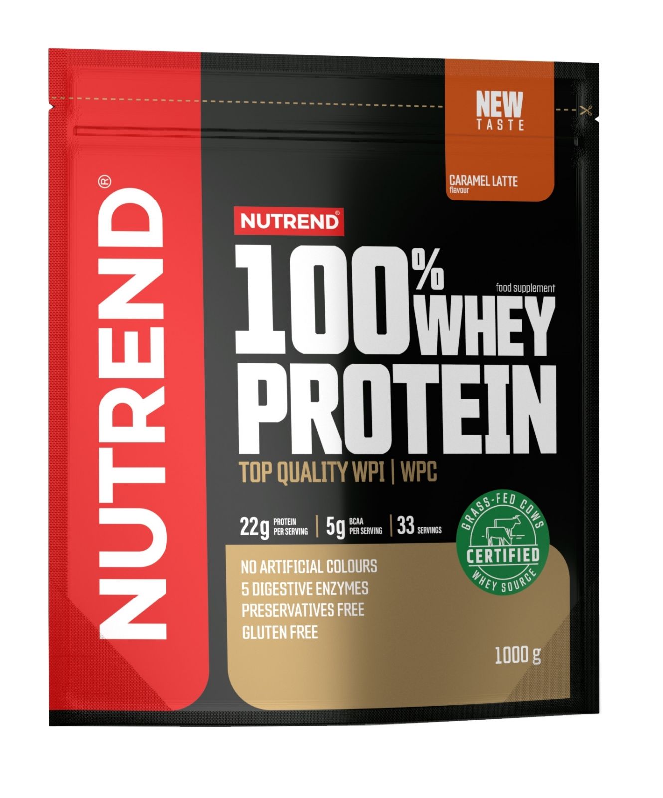 100% WHEY PROTEIN 1000g, sáček, karamelové latté NUTREND