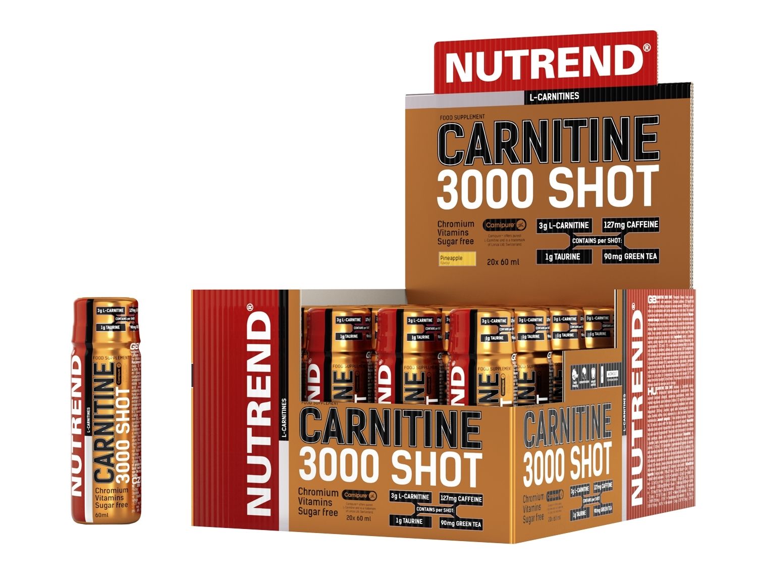 CARNITINE 3000 SHOT,box-20 lahviček á 60ml, ananas NUTREND