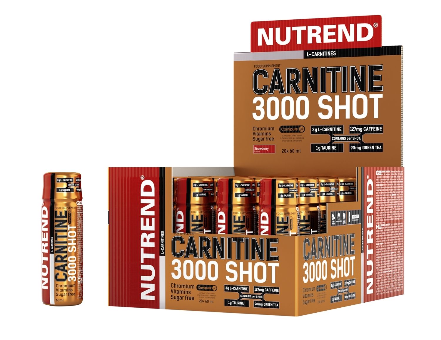 CARNITINE 3000 SHOT,box-20 lahviček á 60ml, jahoda NUTREND