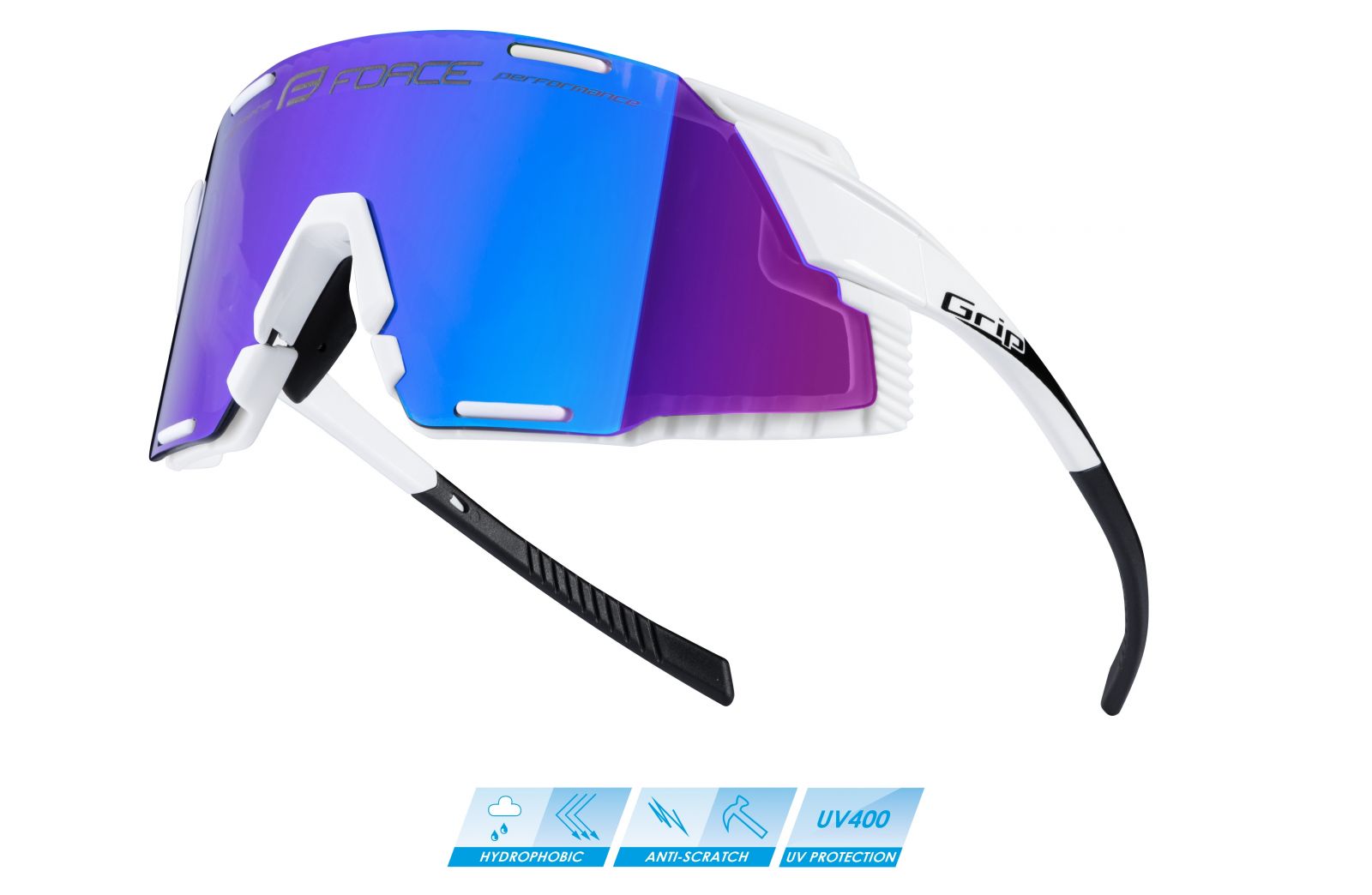 brýle FORCE GRIP bílé, modré revo sklo