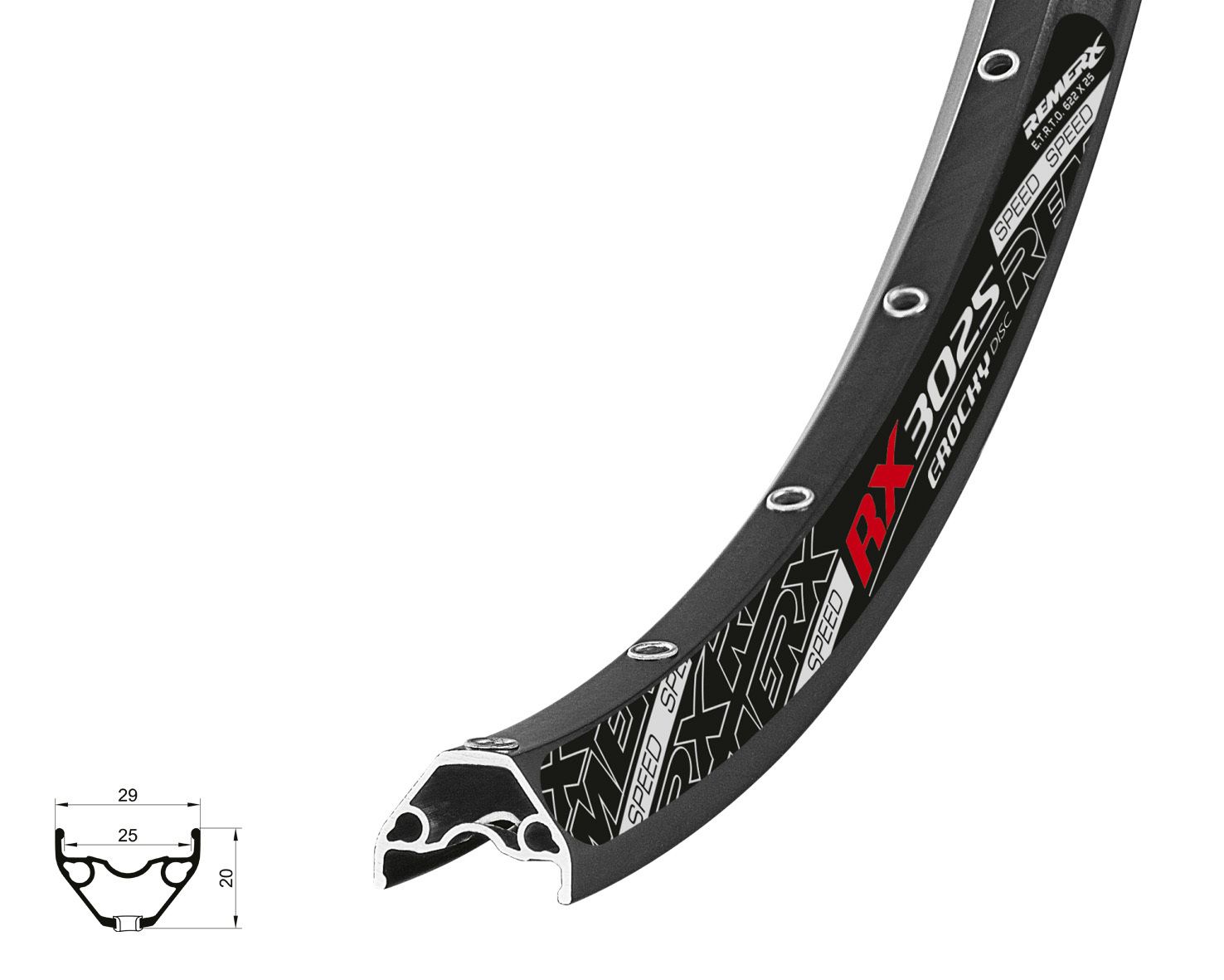 ráfek REMERX E-ROCKY 622x25 32děr, černý