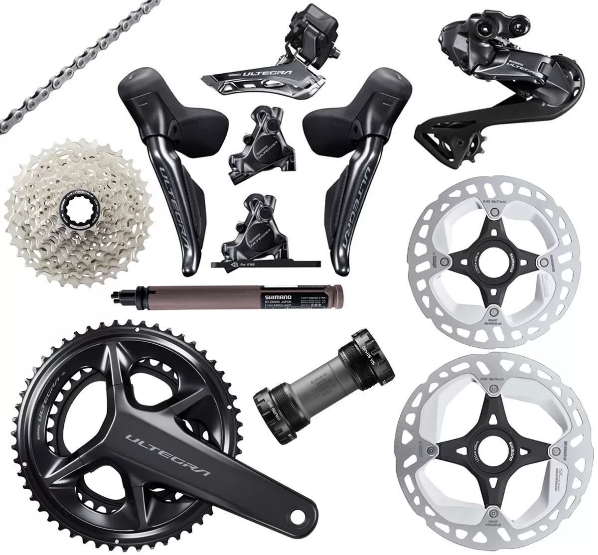 Sada Shimano Ultegra Di2 R8150 2x12 rychlostí + kotoučové brzdy 140/160 mm