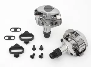  pedály shimano PD-M505 , zarážky SM-SH51 stříbrné
